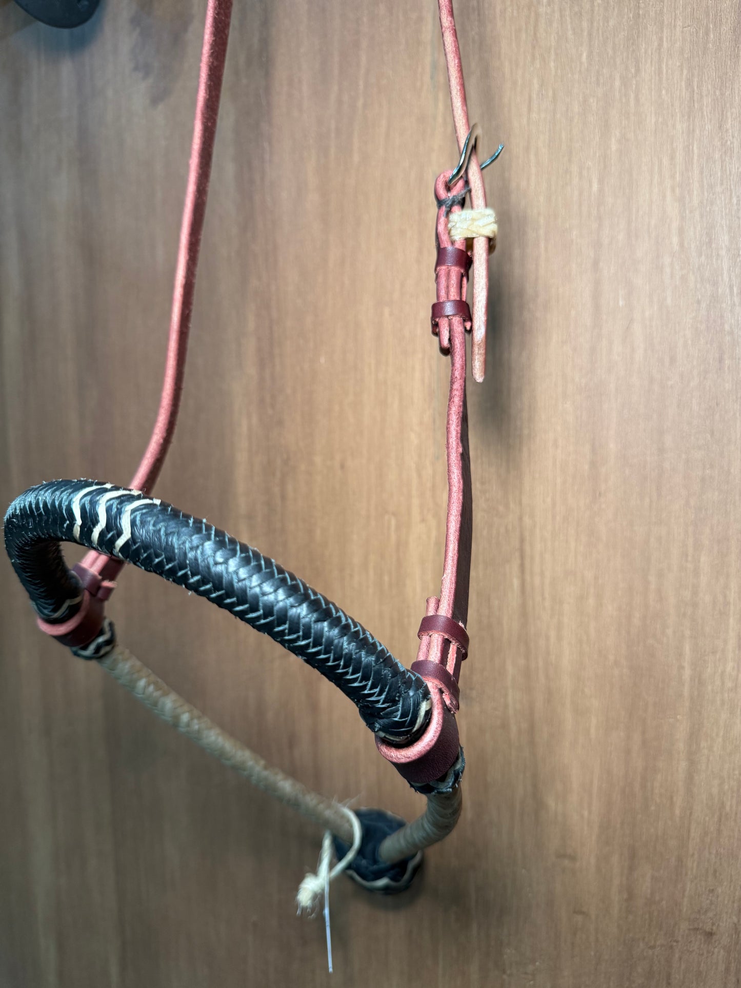 Black rawhide braided bosal 1/2” with natural accents with leather headstall