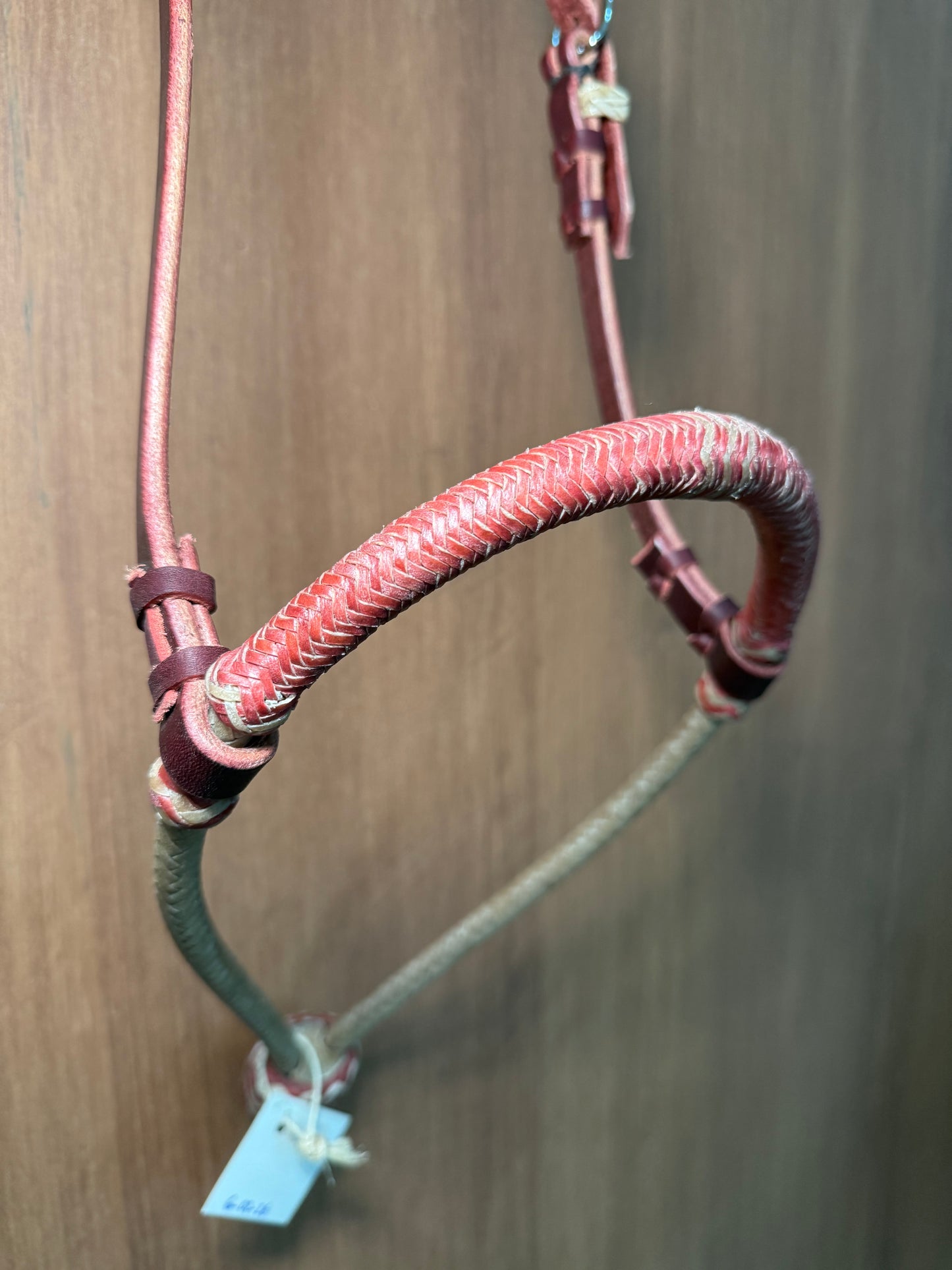 Red rawhide braided bosal 5/16” with leather headstall