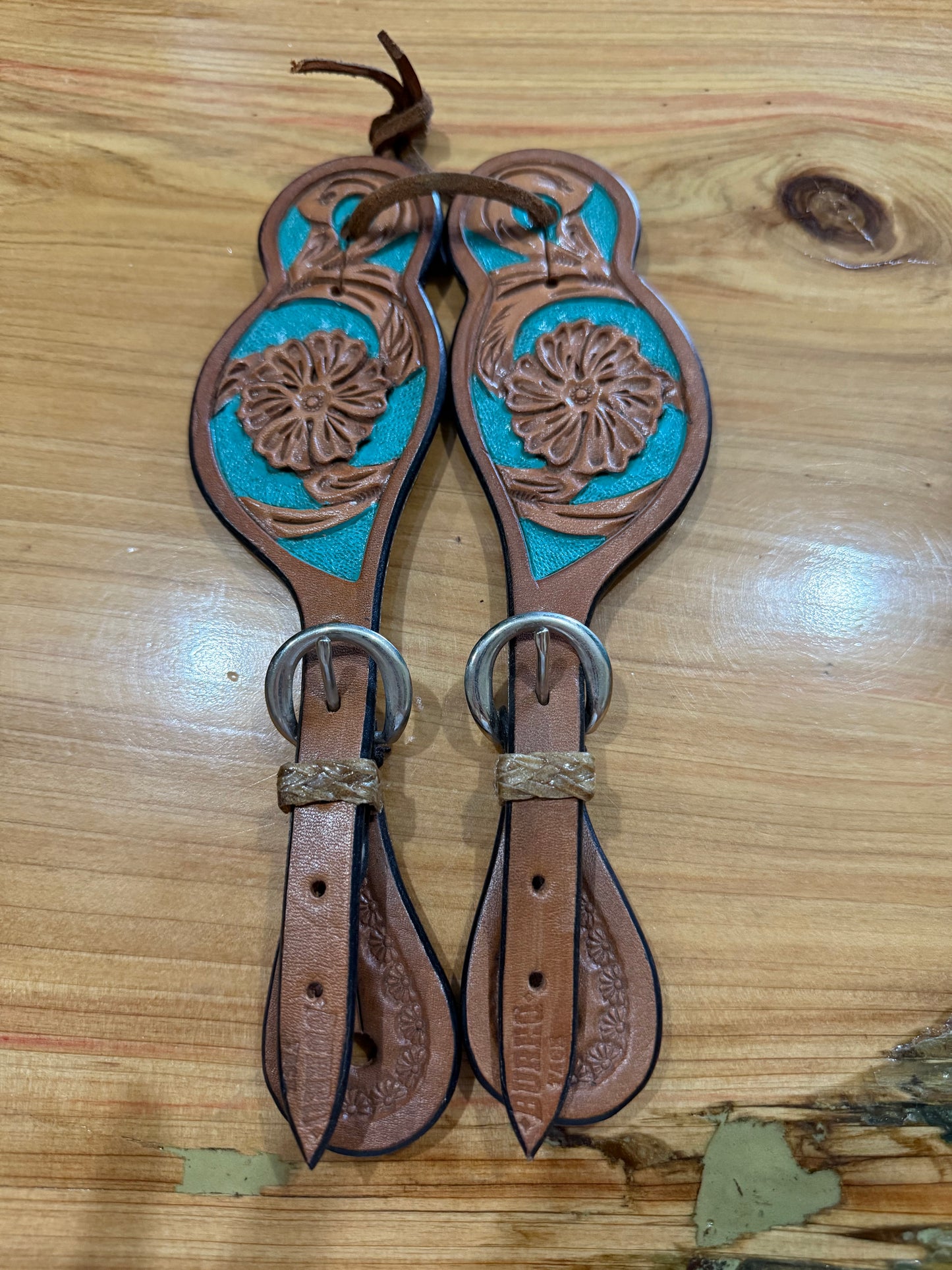 Handmade Floral Tooled Western Spur Straps