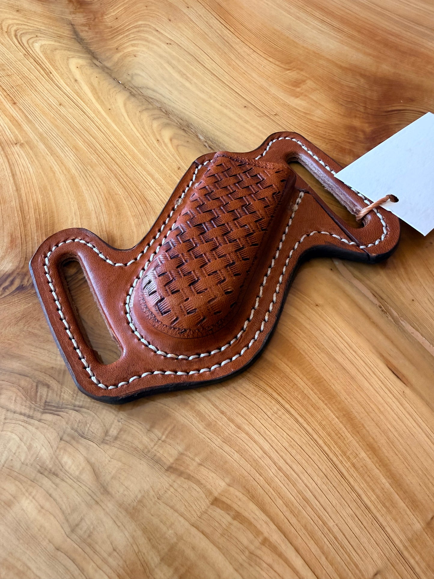 Basketweave Leather Belt Sheath for Pocket Knife