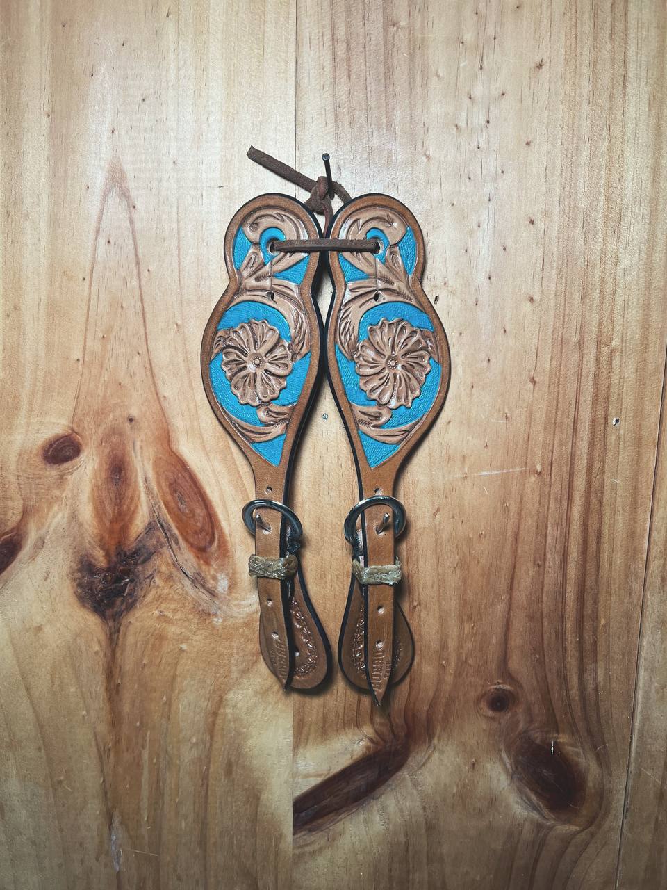 Handmade Floral Tooled Western Spur Straps