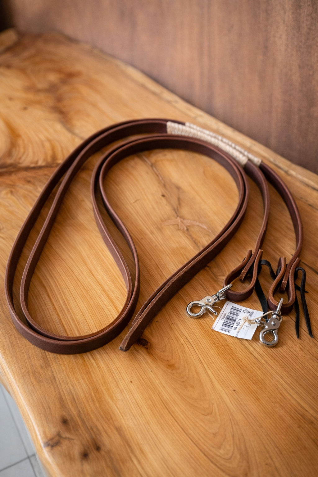 Leather reins with rawhide