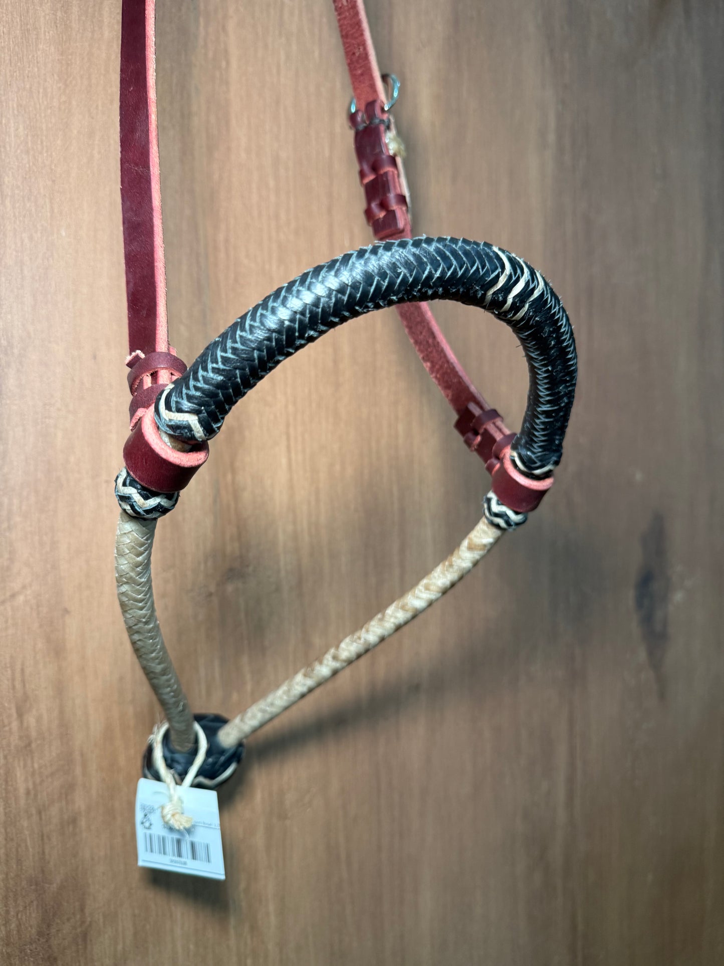 Black rawhide braided bosal 1/2” with natural accents with leather headstall