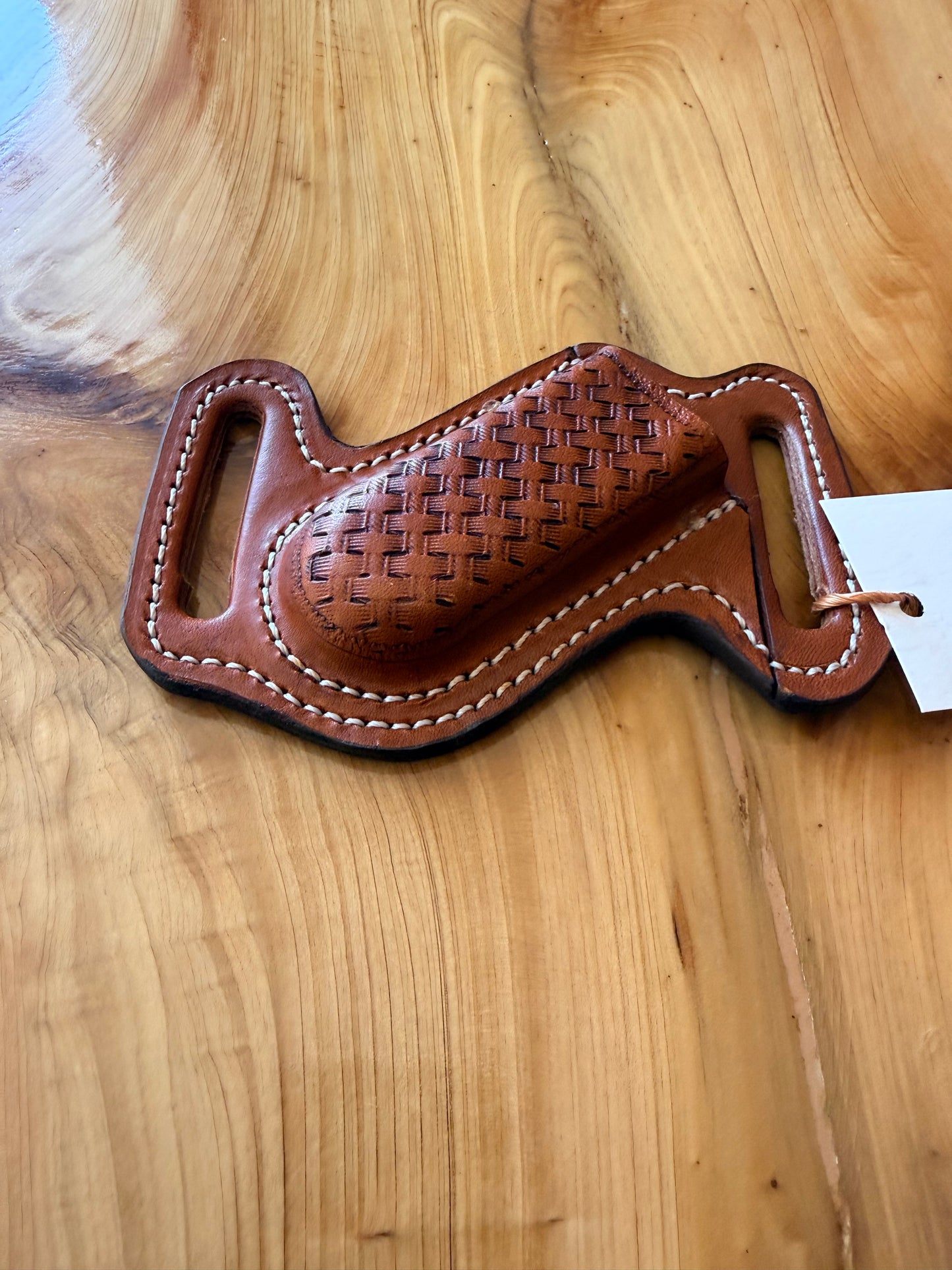 Basketweave Leather Belt Sheath for Pocket Knife