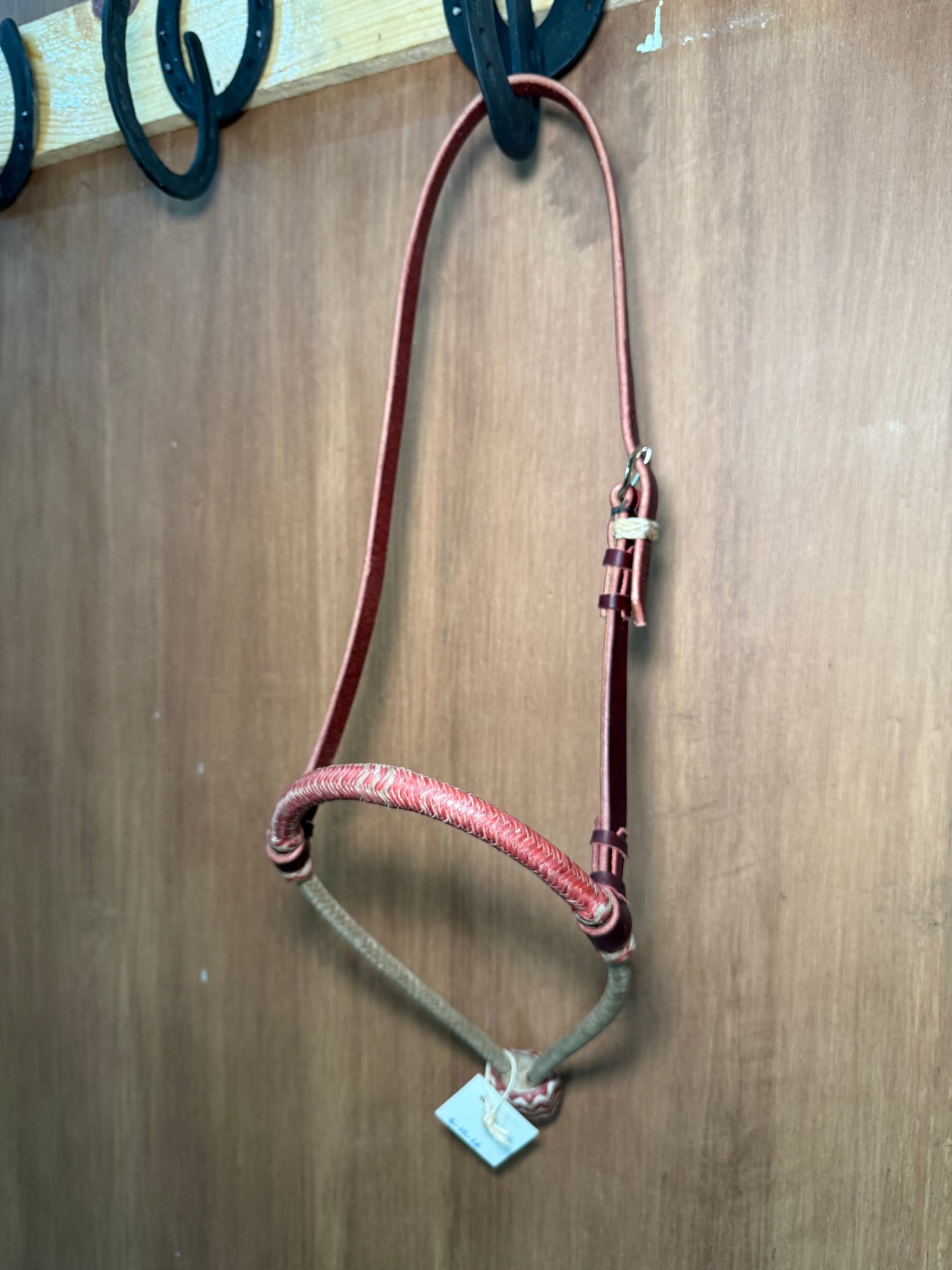 Red rawhide braided bosal 5/16” with leather headstall