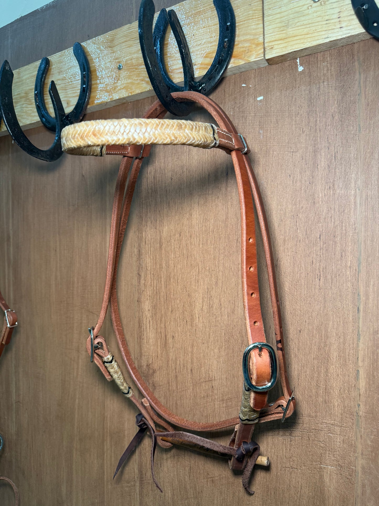 Harness leather Browband Headstall with rawhide