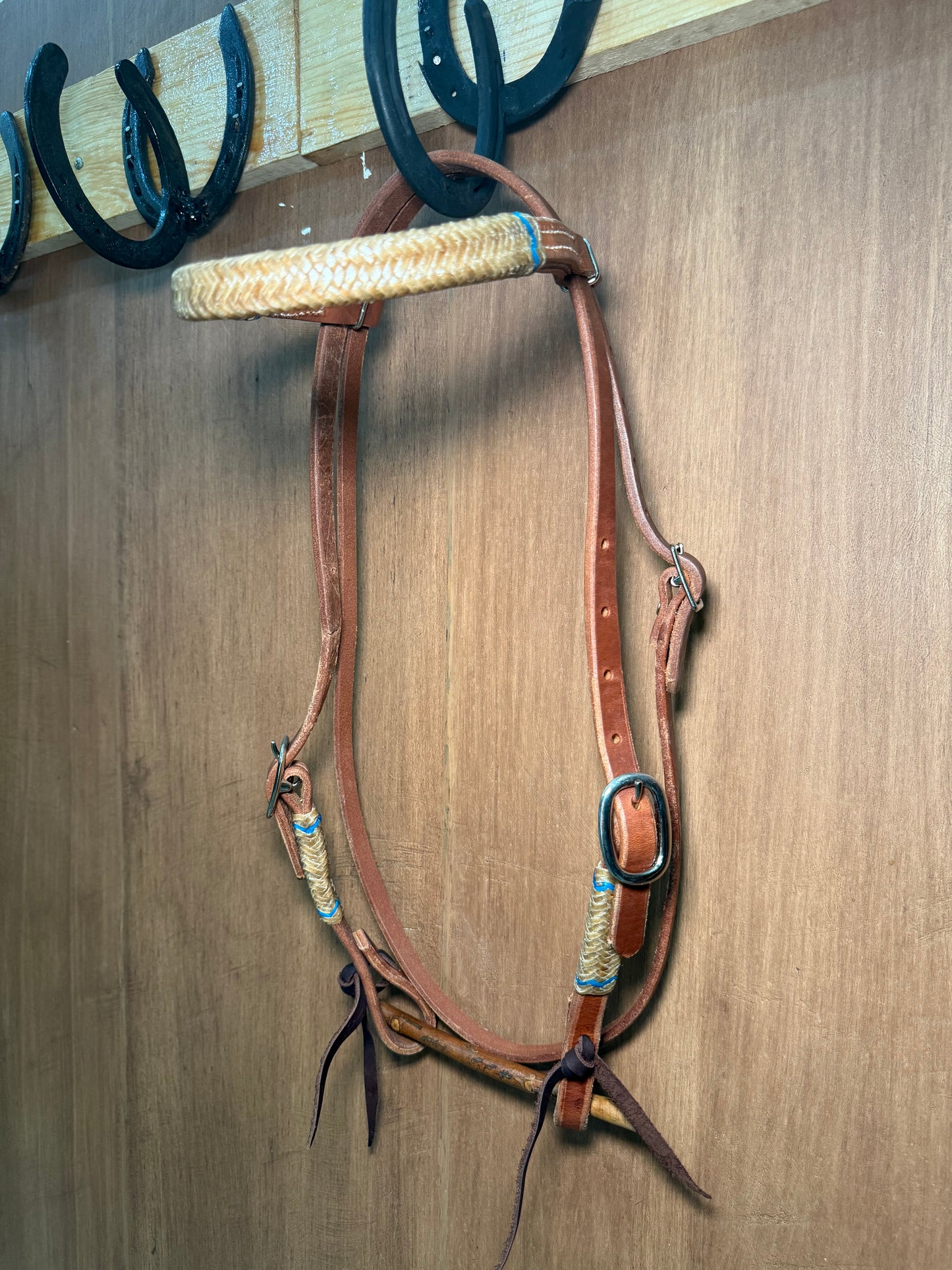Harness leather Browband Headstall with rawhide