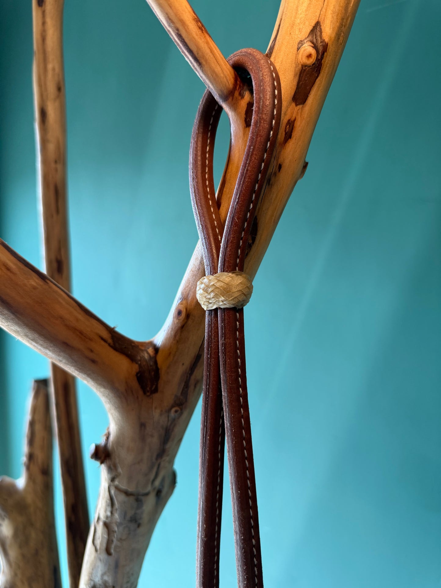 Charro Style leather Reins with rawhide buttons