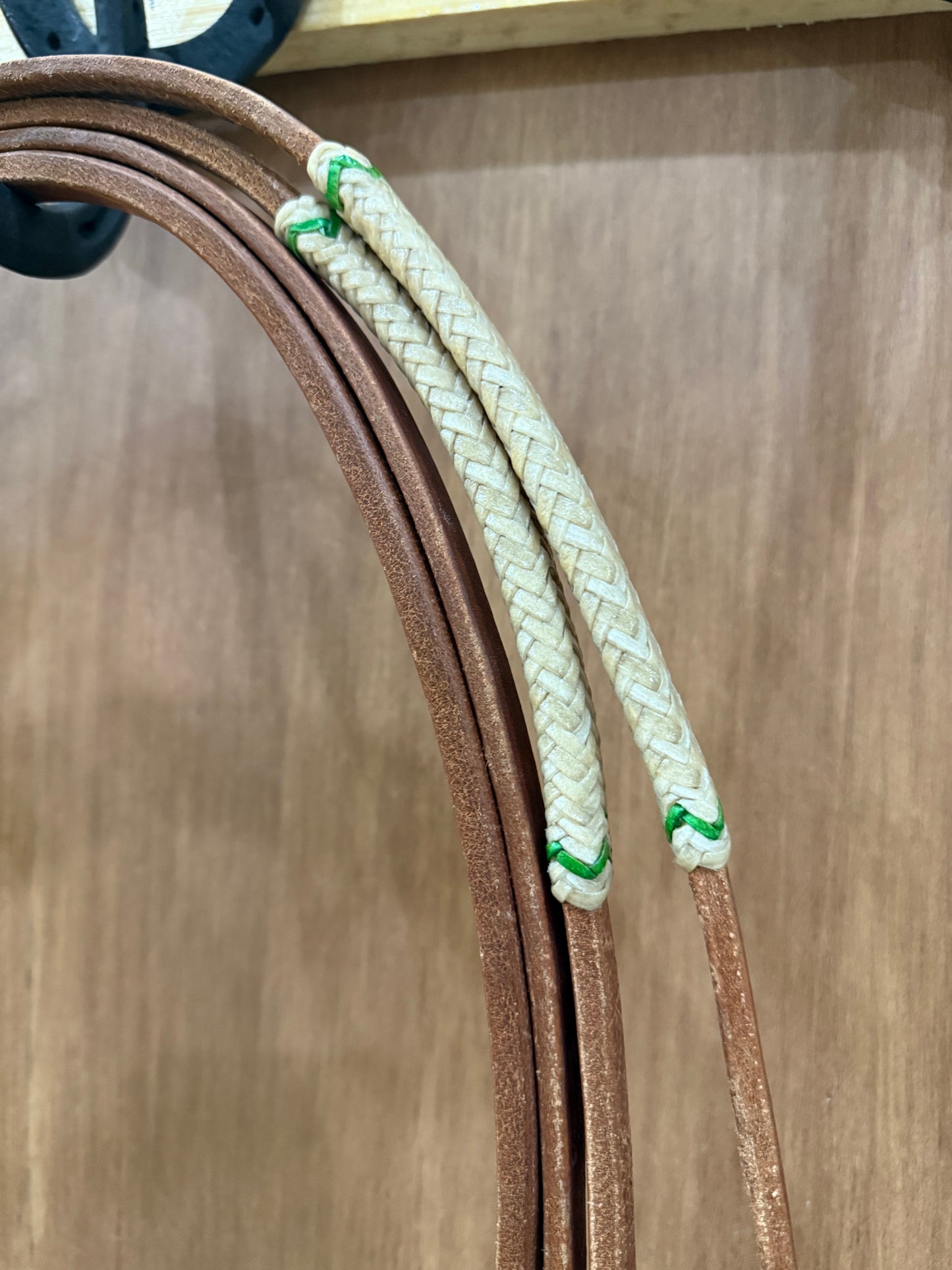Leather reins with rawhide