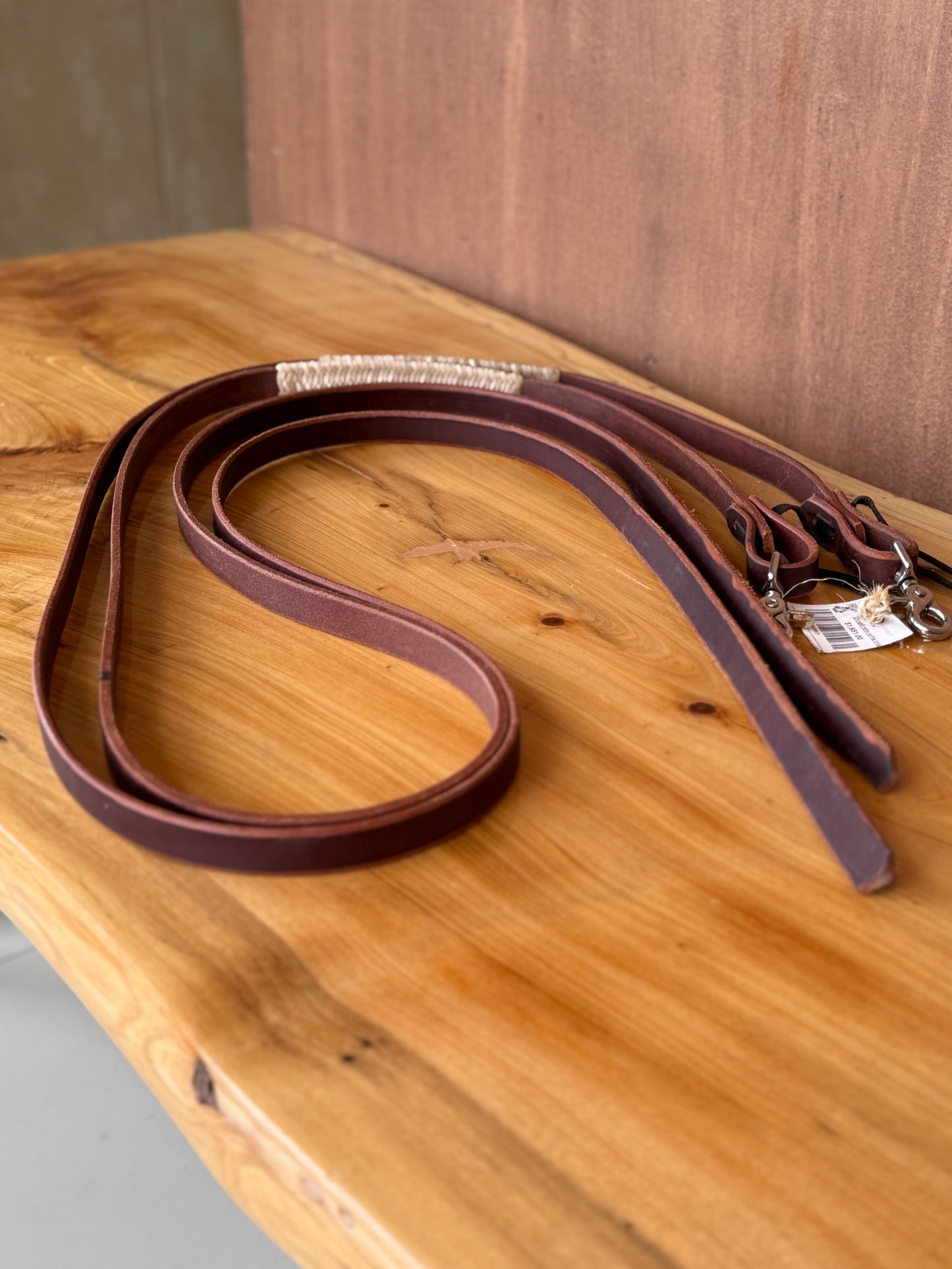 Leather reins with rawhide