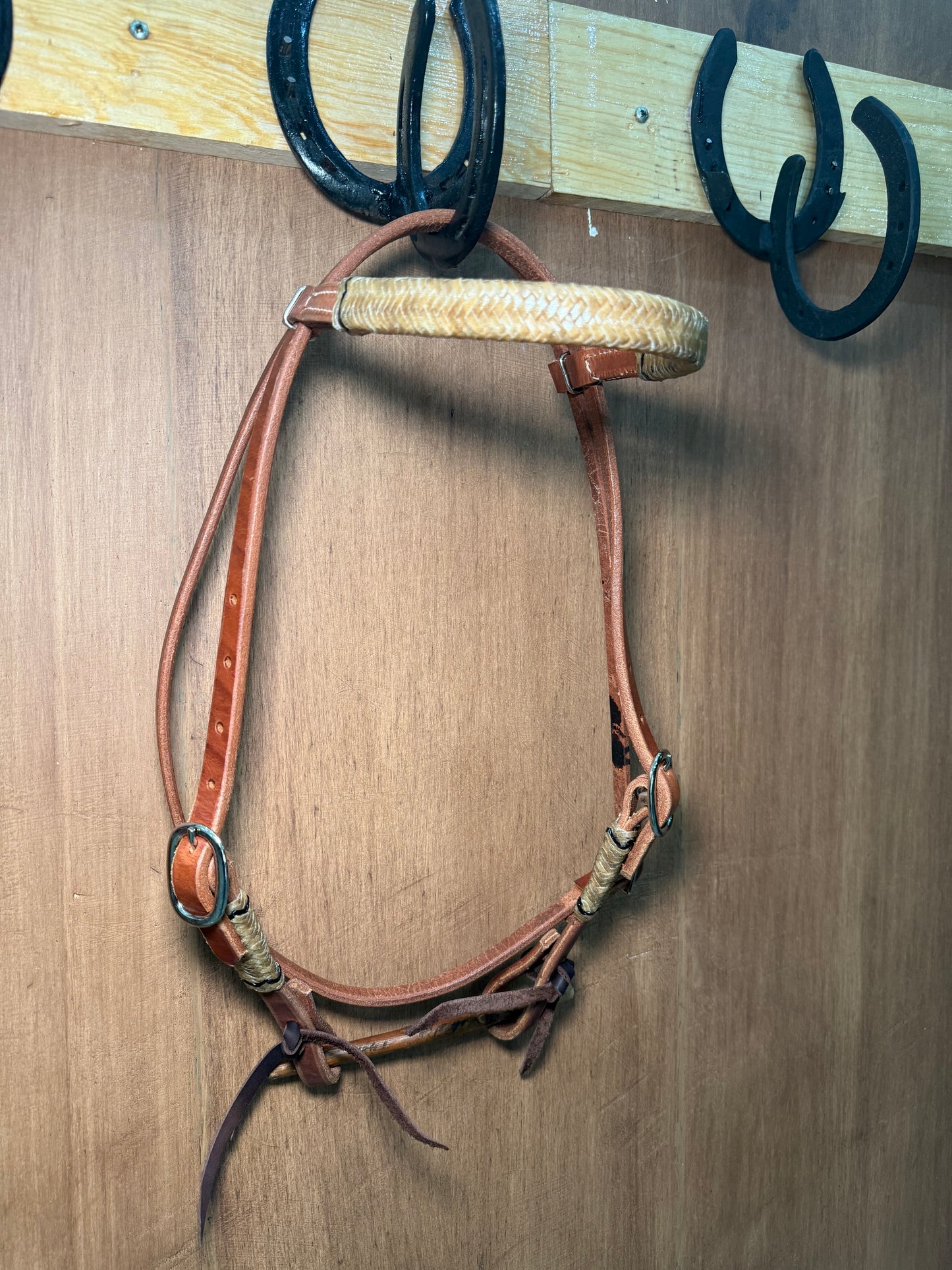 Harness leather Browband Headstall with rawhide