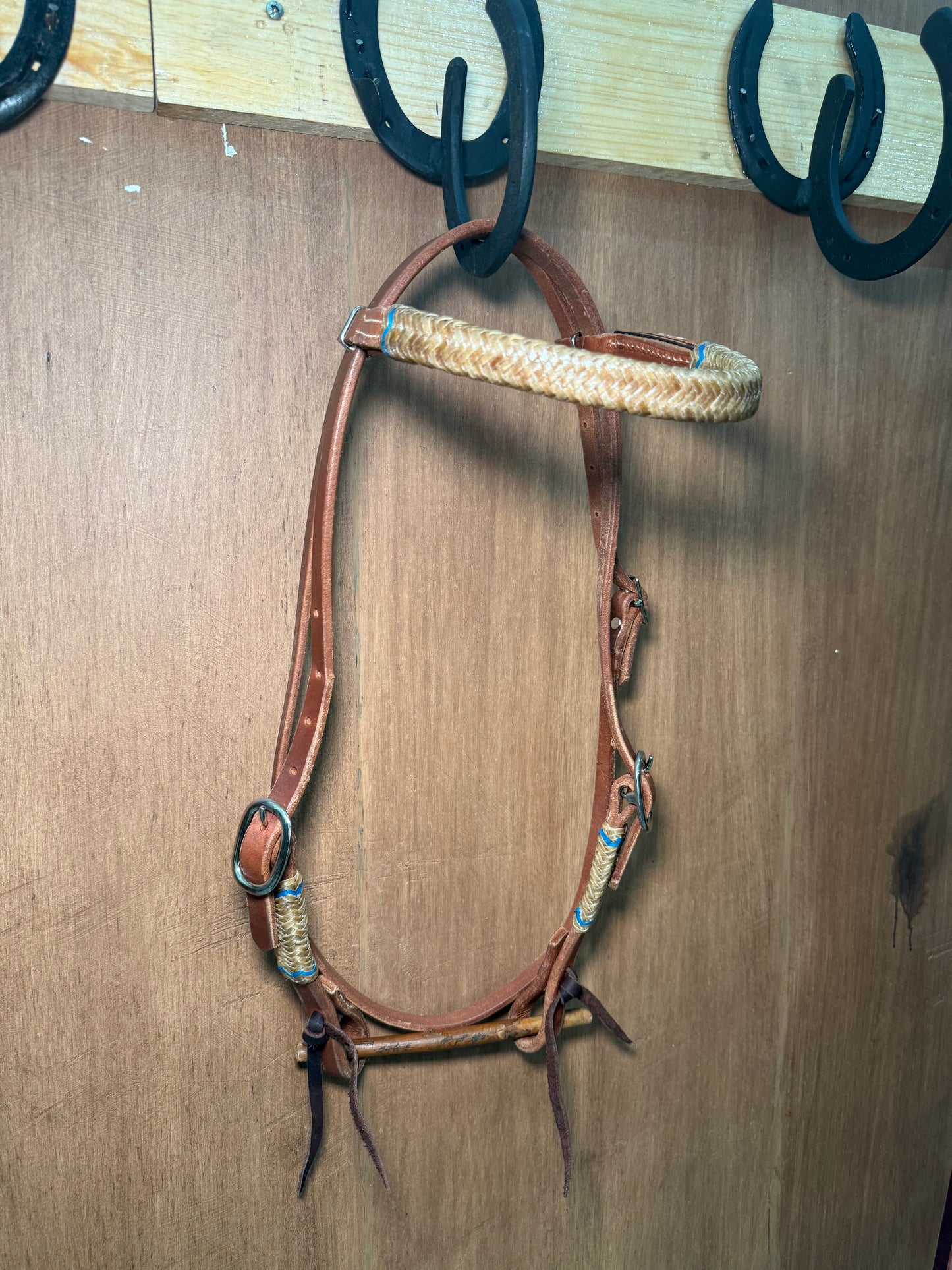 Harness leather Browband Headstall with rawhide