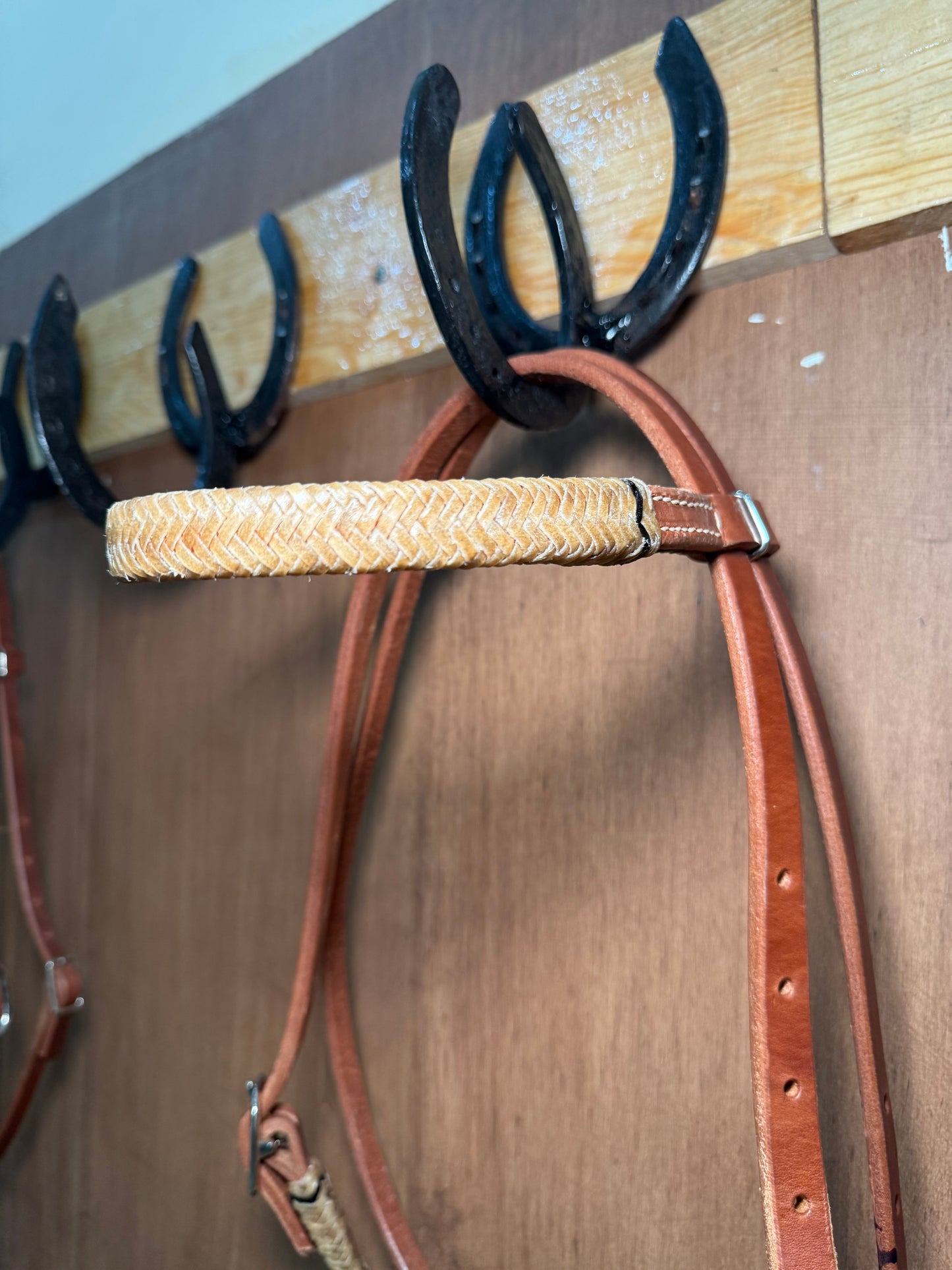 Harness leather Browband Headstall with rawhide