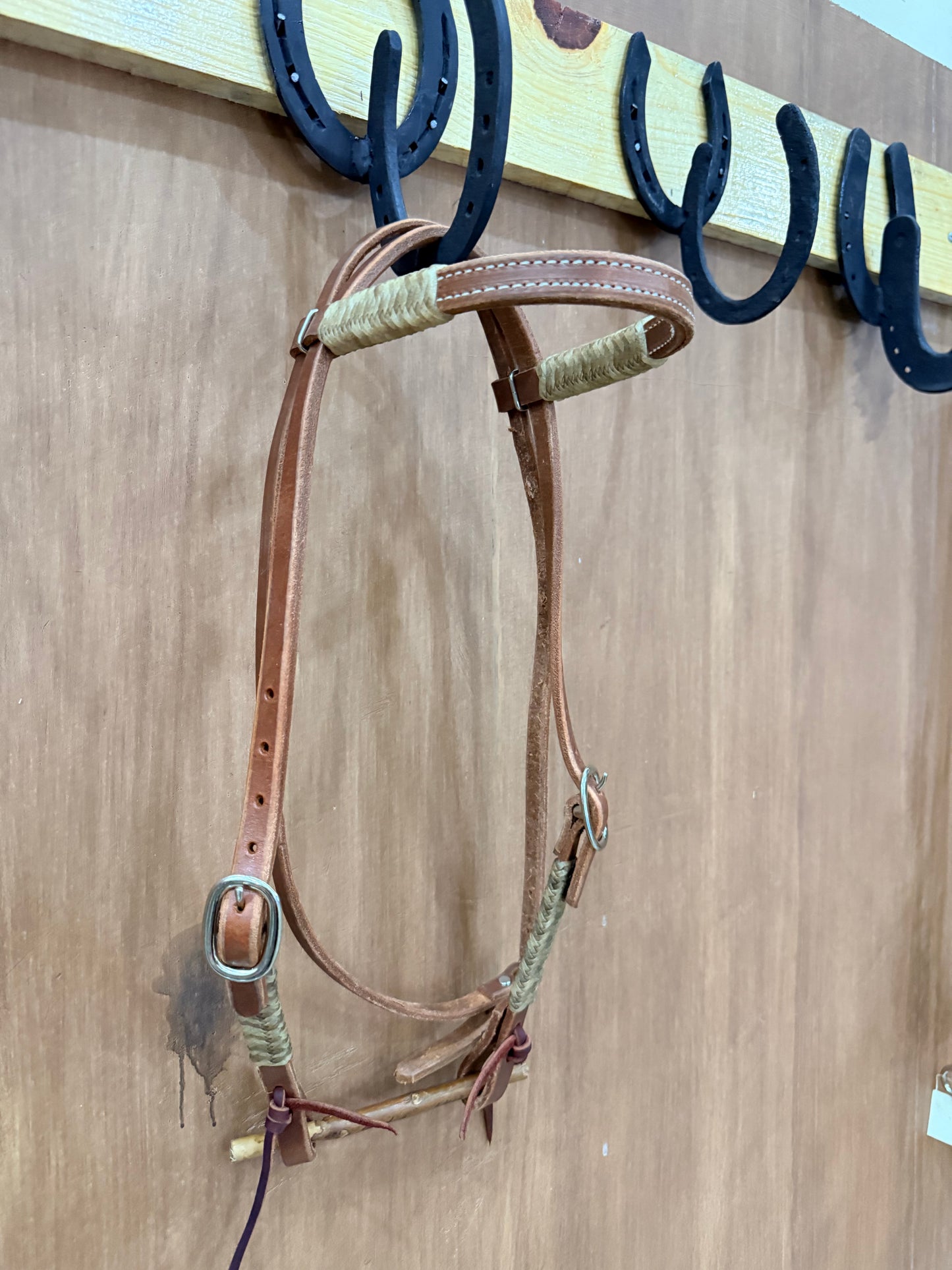 Harness leather Browband Headstall with rawhide