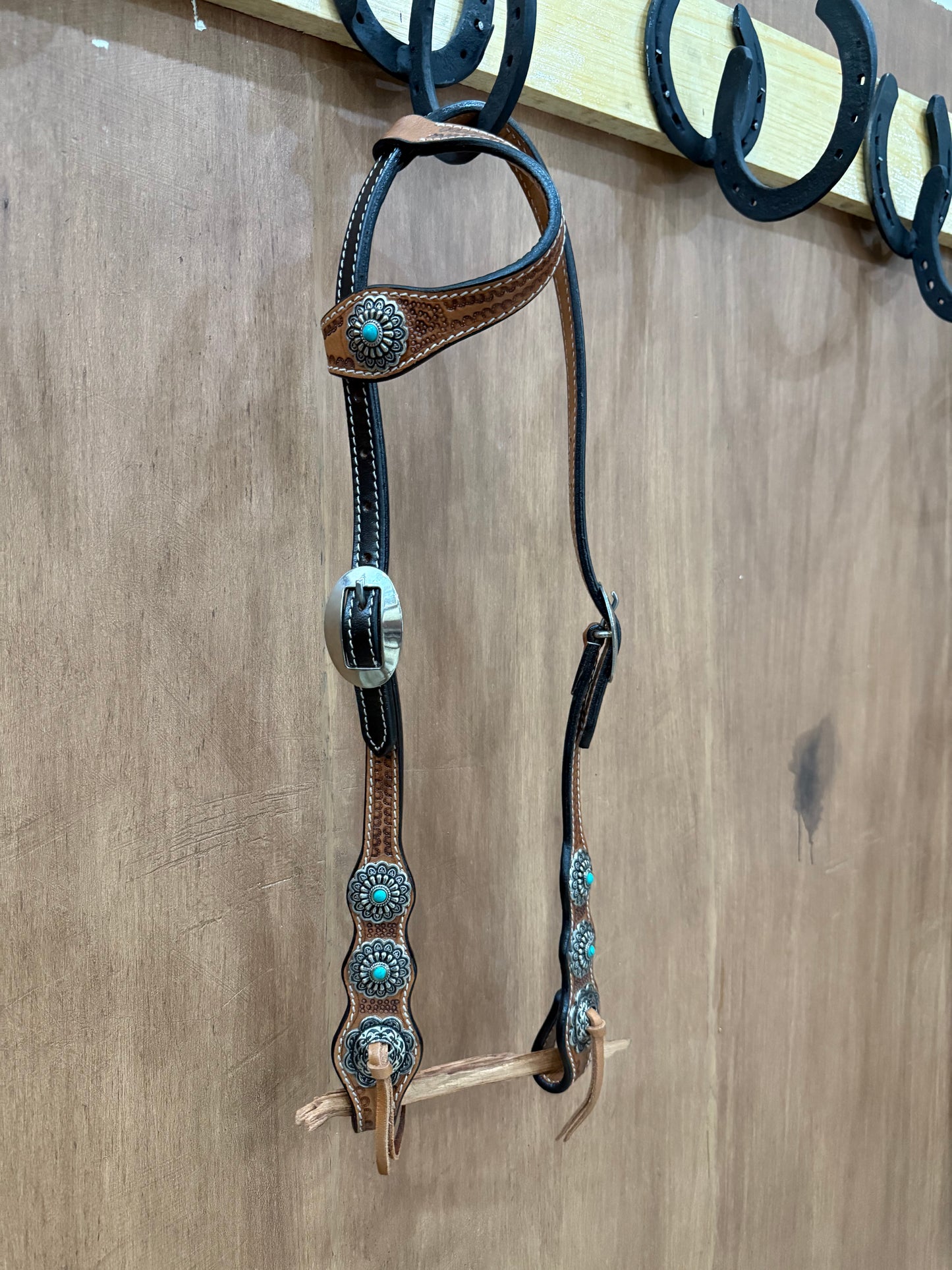 One ear headstall with turquoise conchos