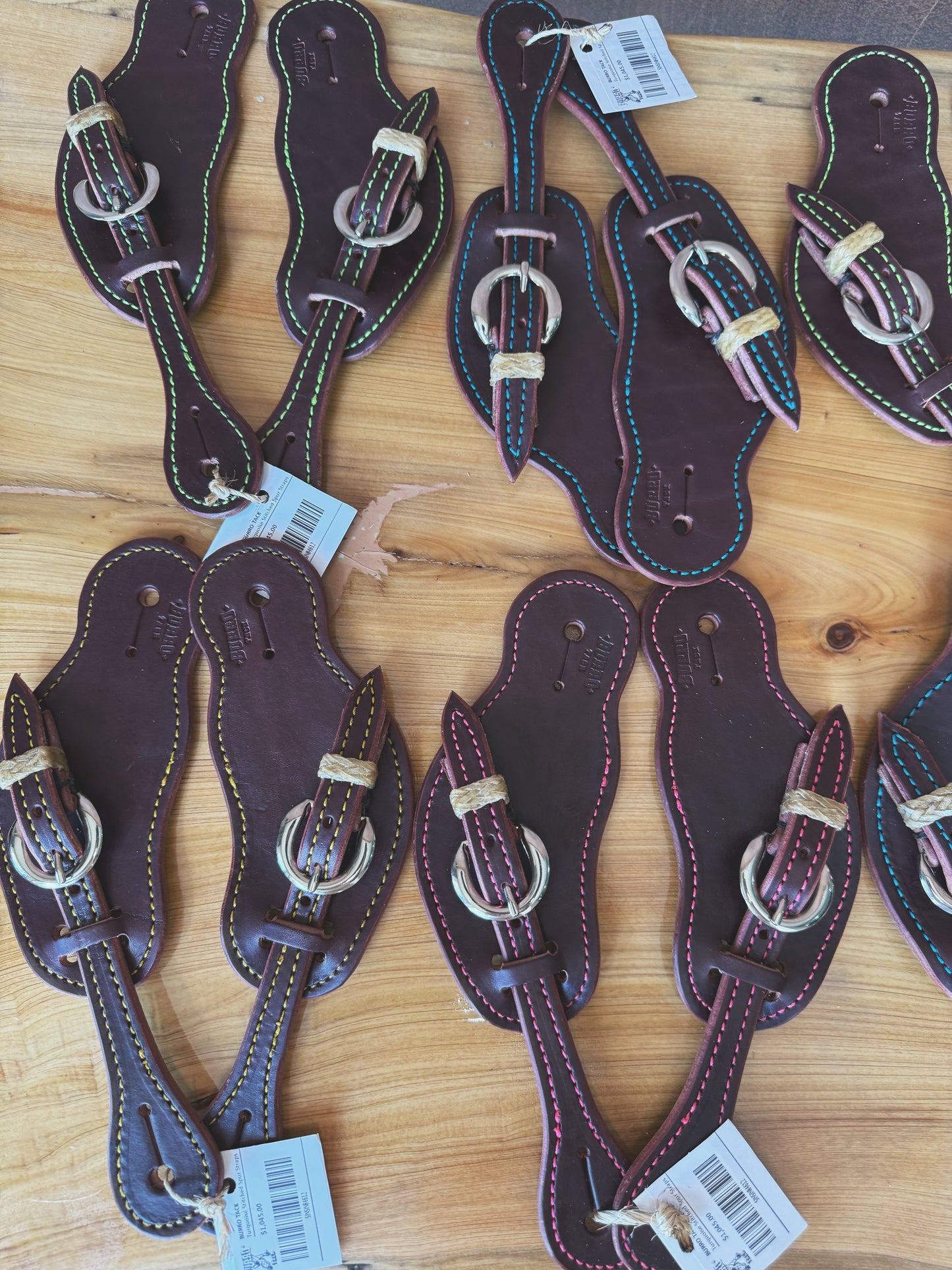 Colored stitched spurs straps