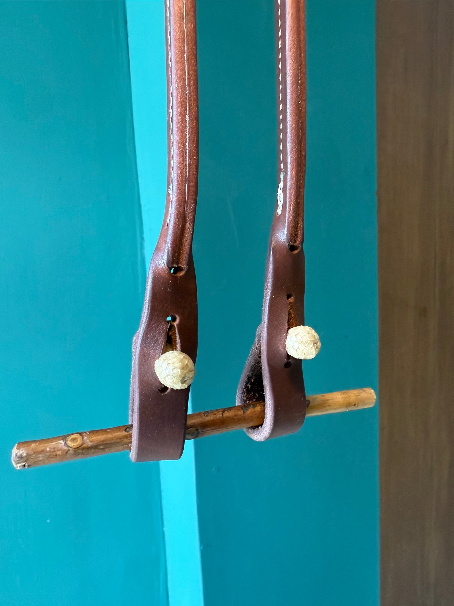 Charro Style leather Reins with rawhide buttons