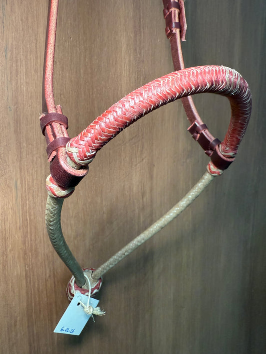 Red rawhide braided bosal 5/16” with leather headstall