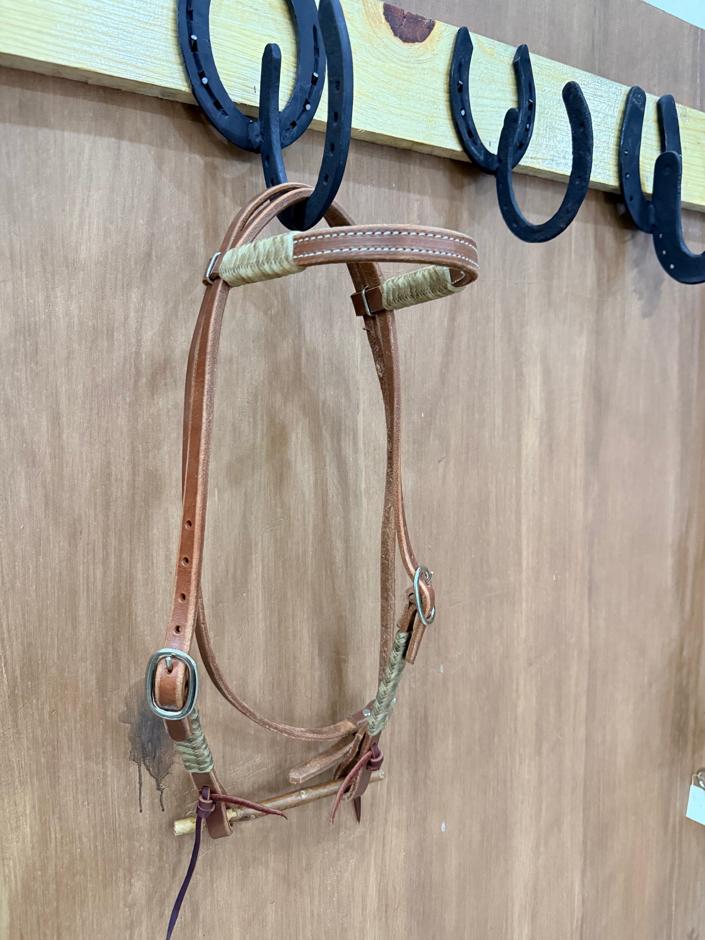Harness leather Browband Headstall with rawhide