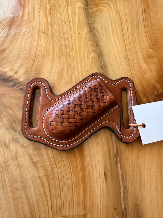 Basketweave Leather Belt Sheath for Pocket Knife
