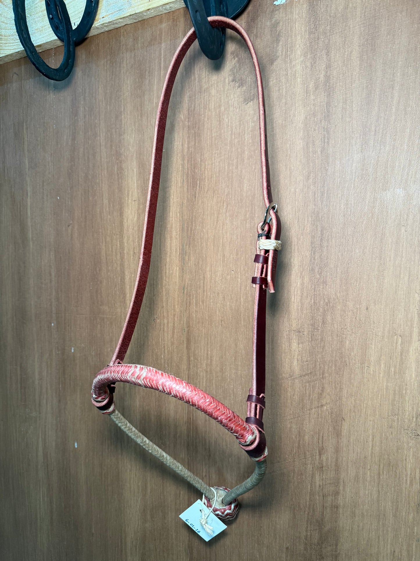 Red rawhide braided bosal 5/16” with leather headstall