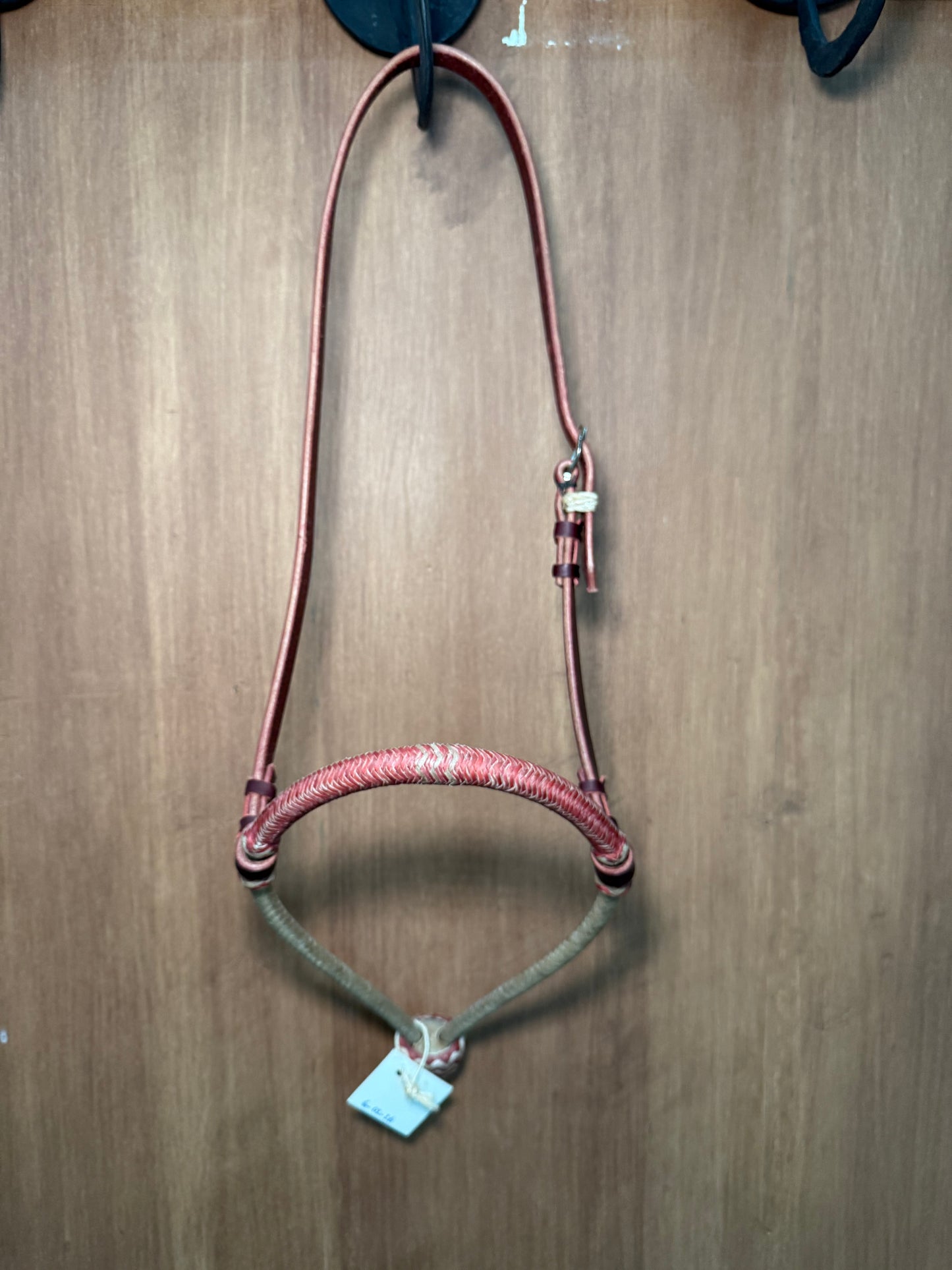 Red rawhide braided bosal 5/16” with leather headstall