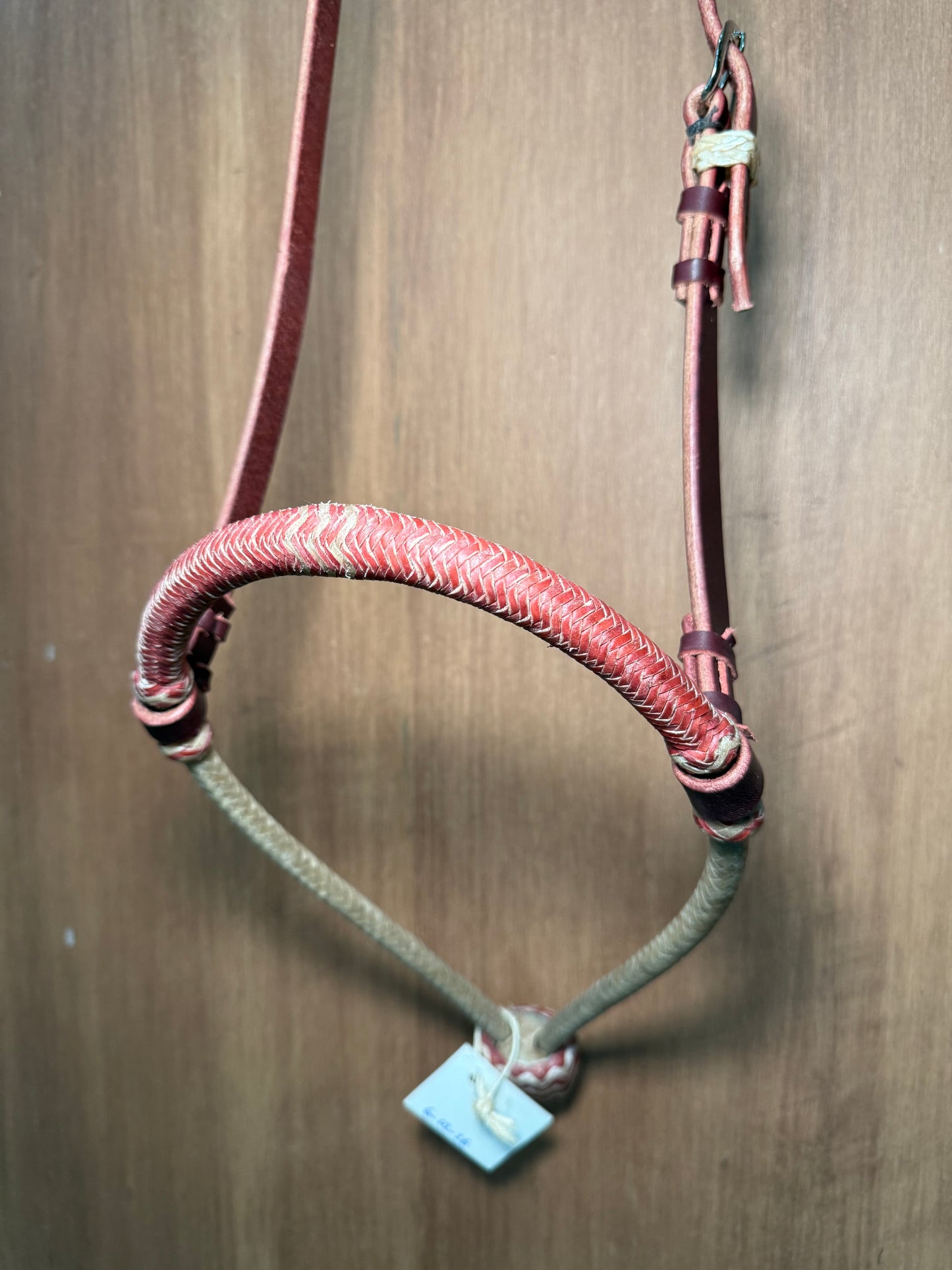 Red rawhide braided bosal 5/16” with leather headstall