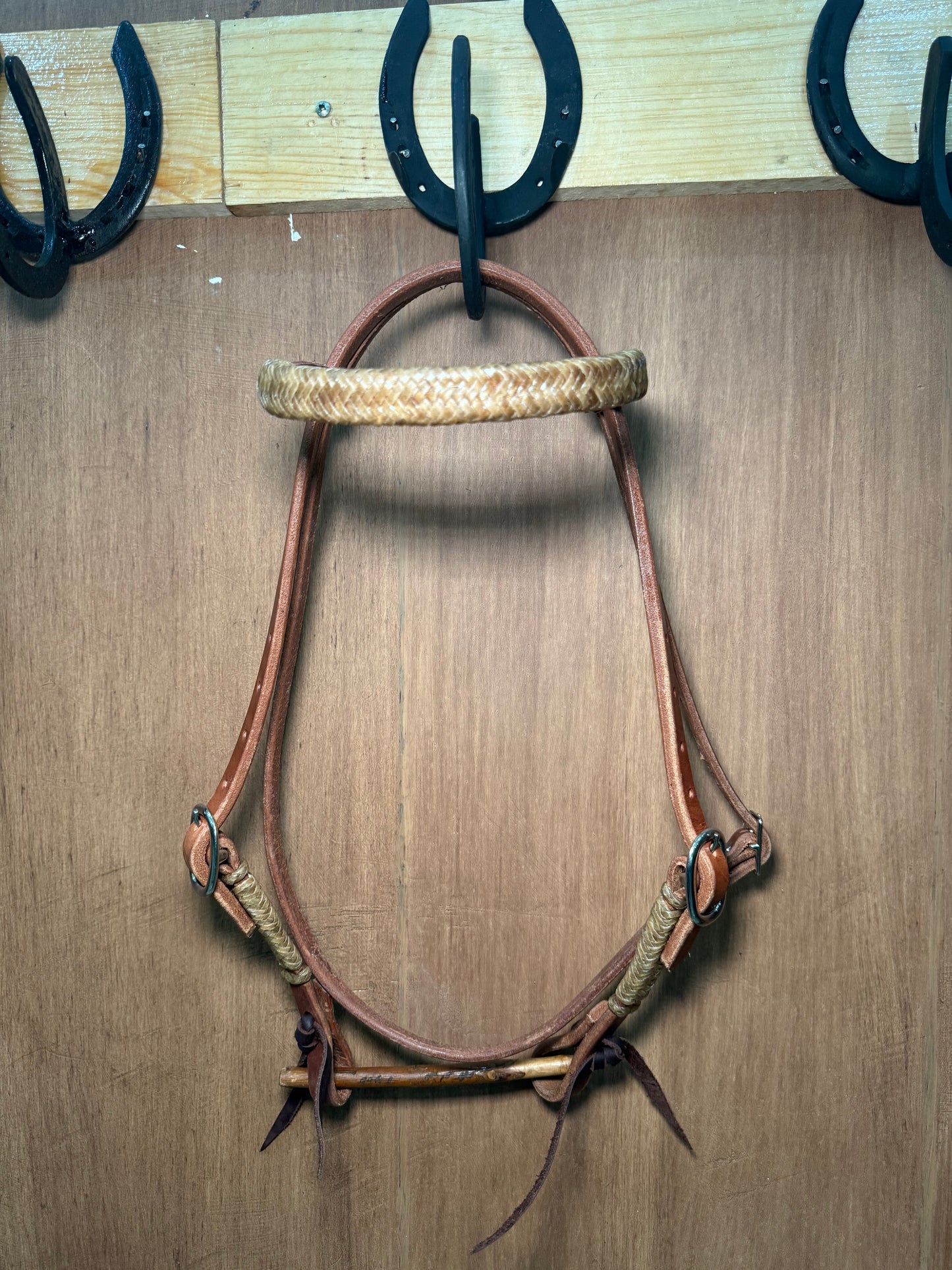 Harness leather Browband Headstall with rawhide