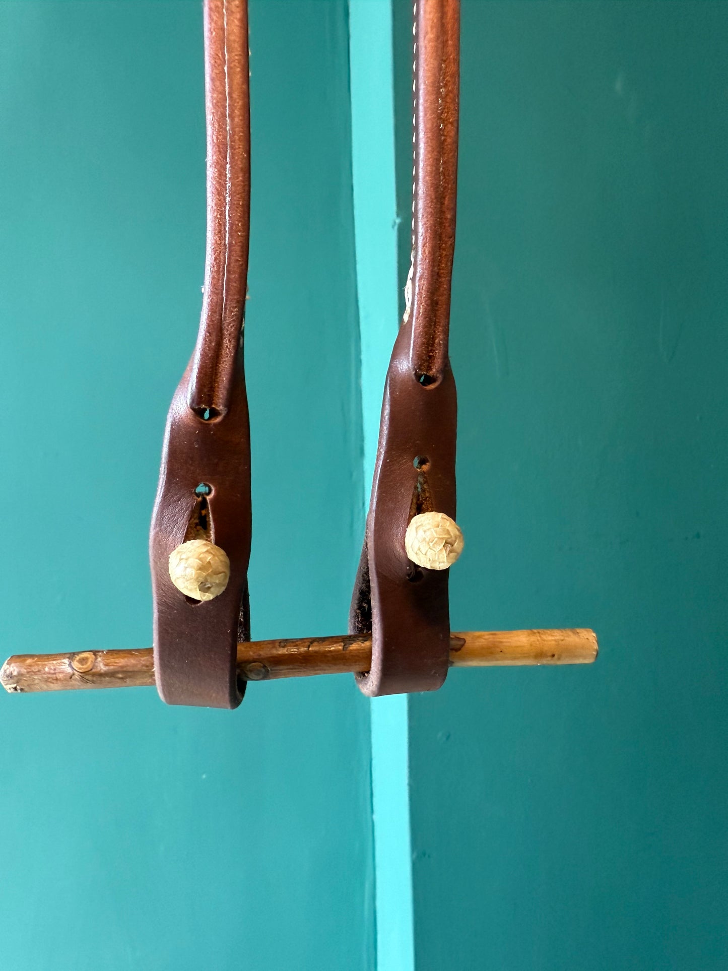 Charro Style leather Reins with rawhide buttons