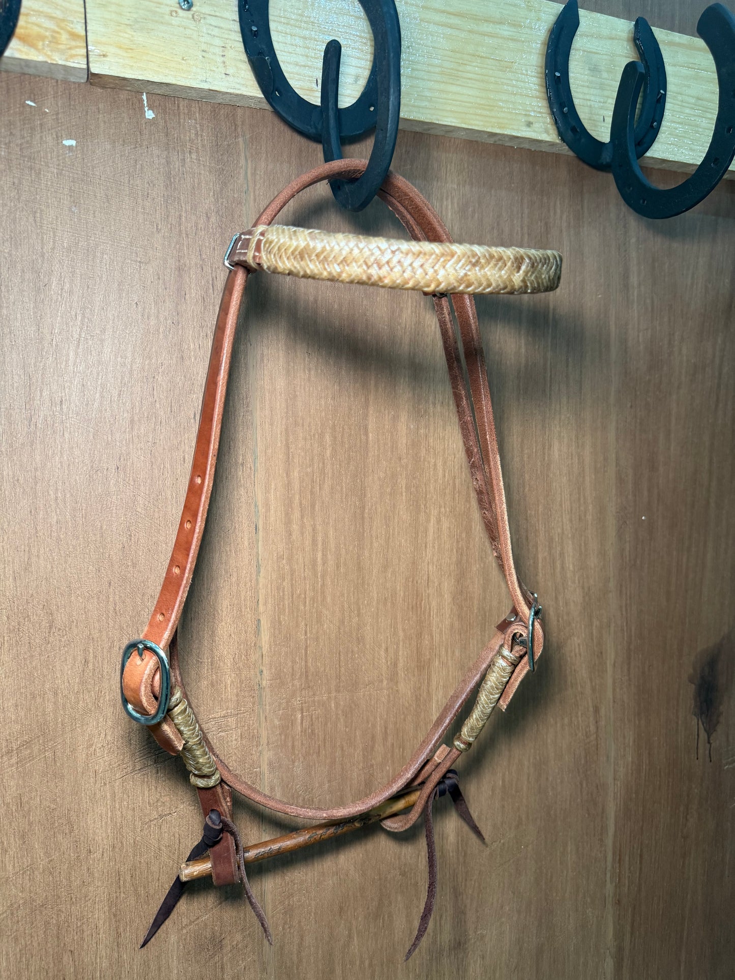 Harness leather Browband Headstall with rawhide