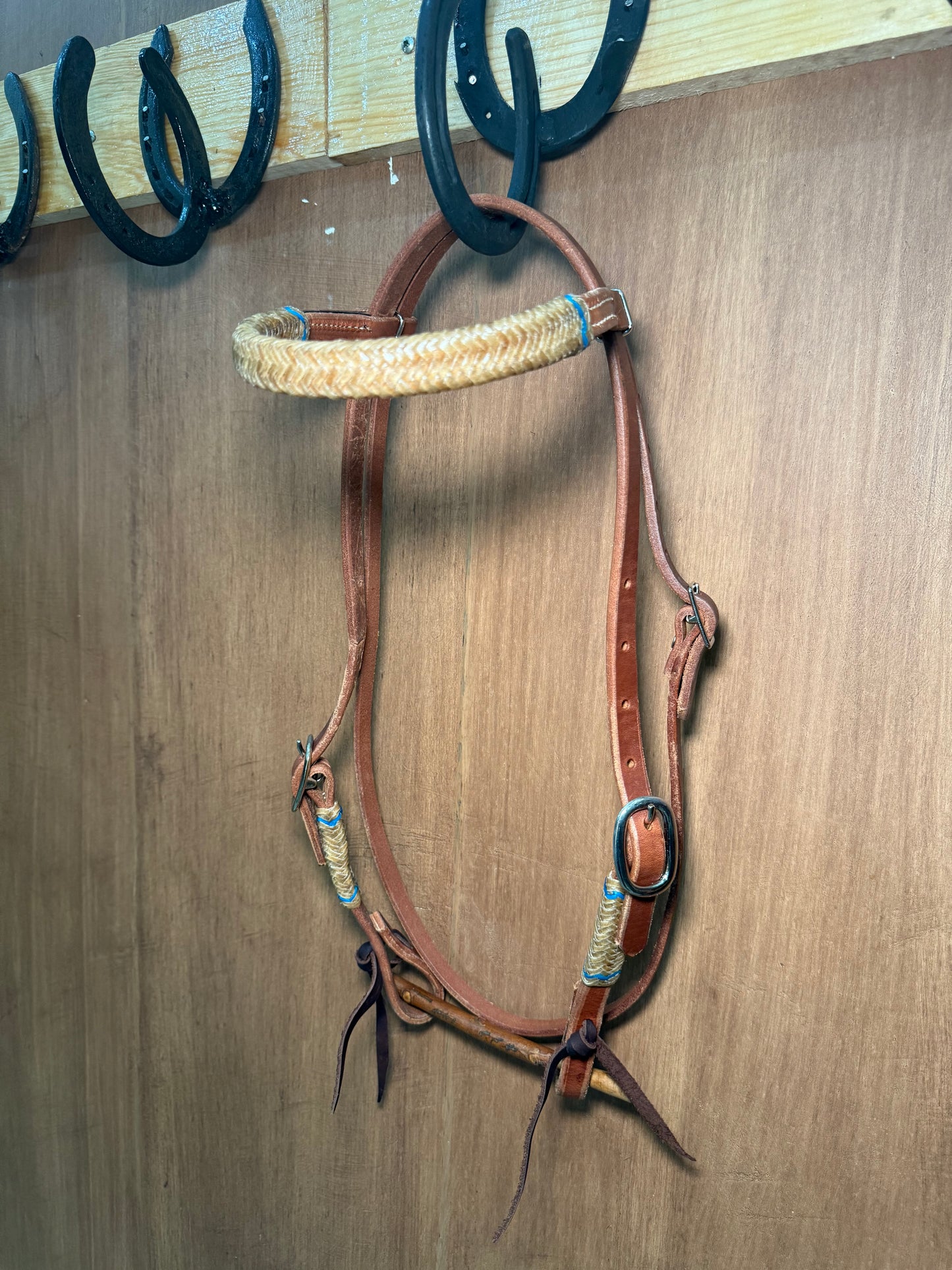 Harness leather Browband Headstall with rawhide