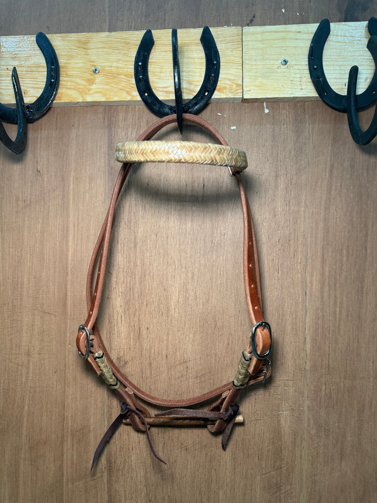 Harness leather Browband Headstall with rawhide