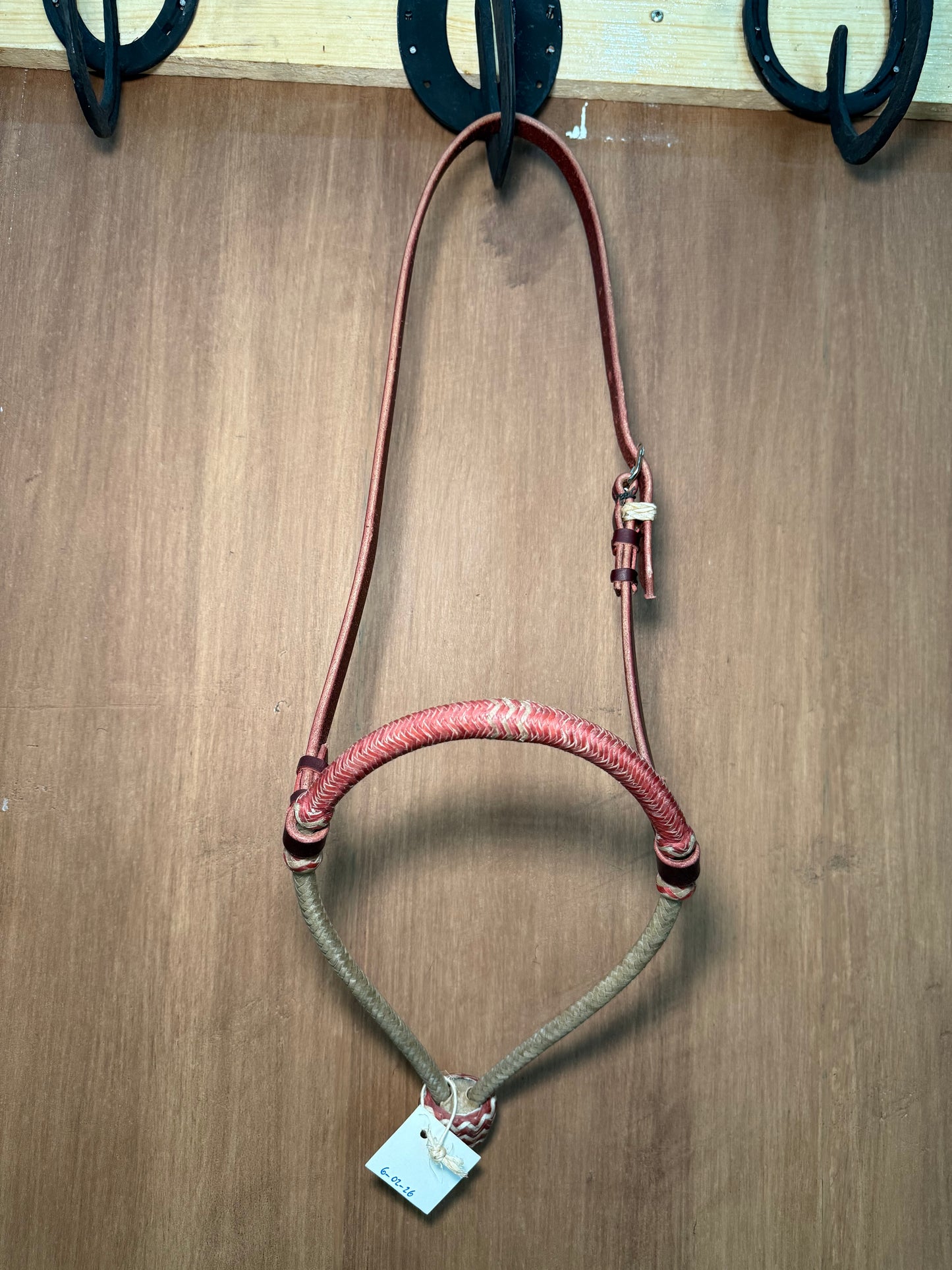 Red rawhide braided bosal 5/16” with leather headstall