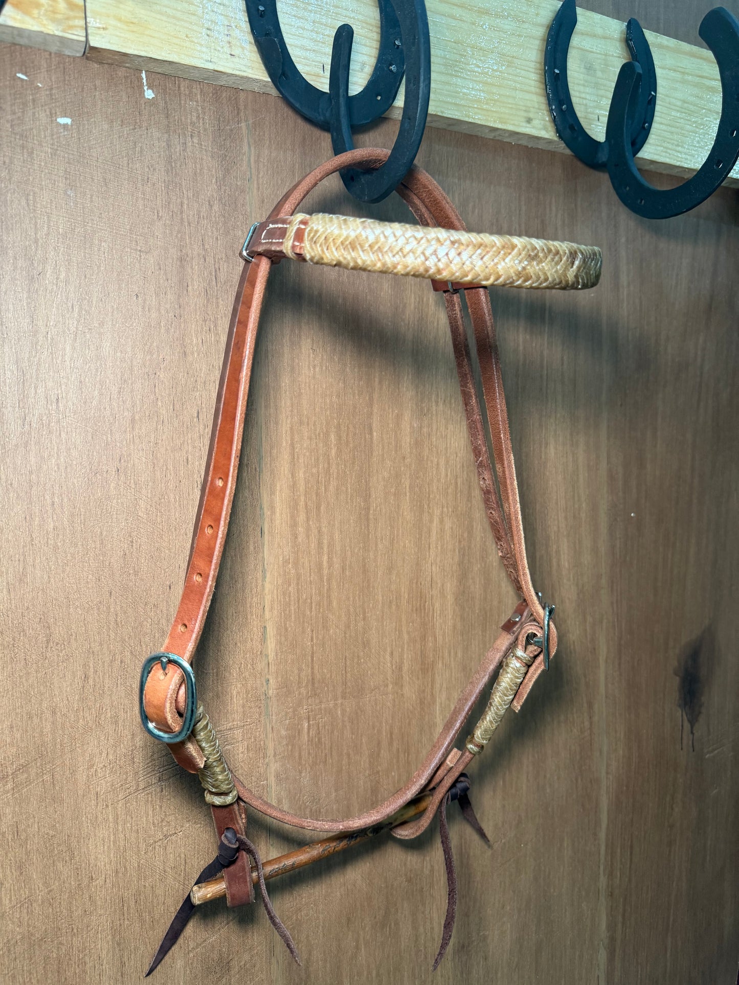 Harness leather Browband Headstall with rawhide