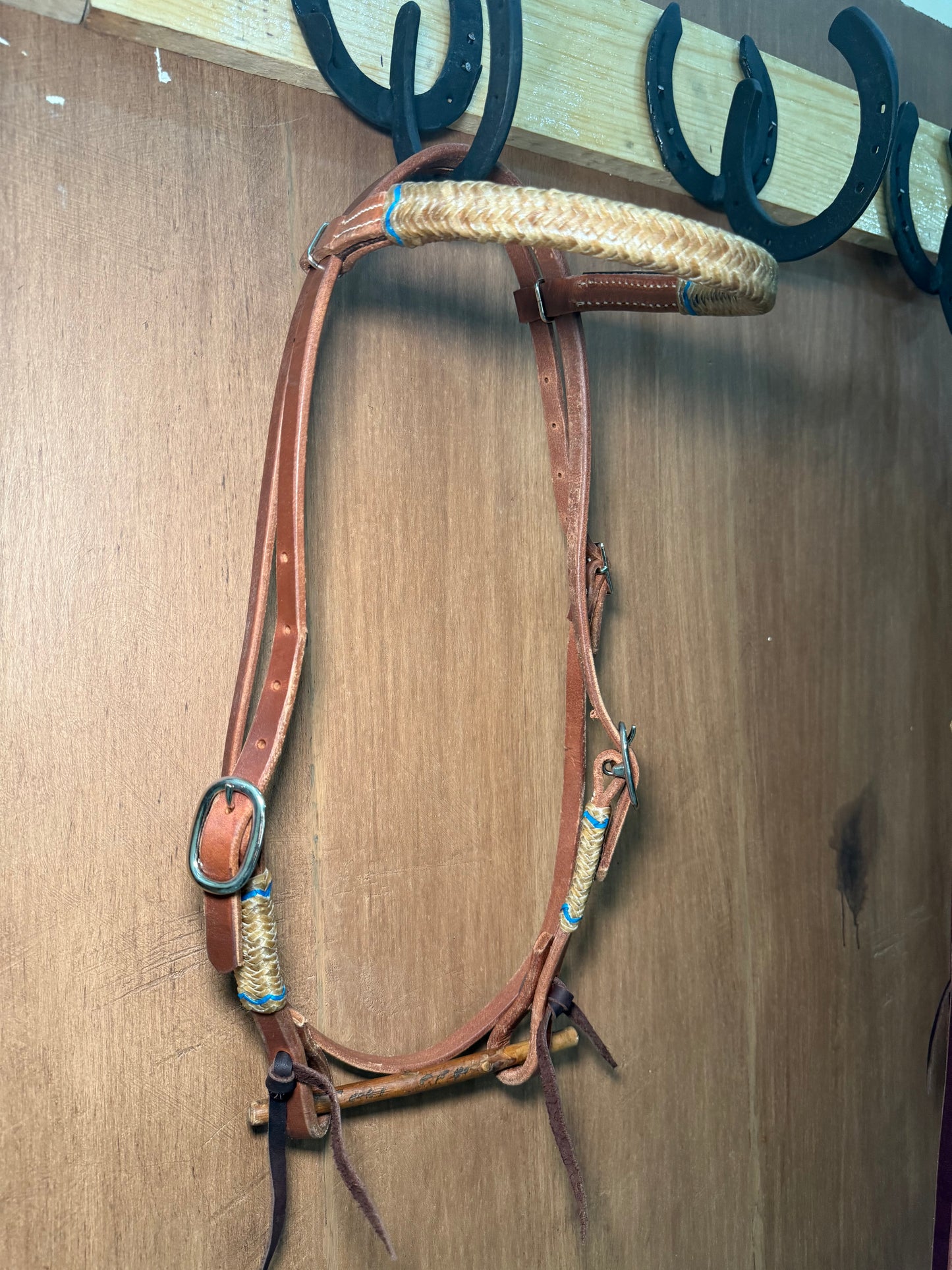 Harness leather Browband Headstall with rawhide