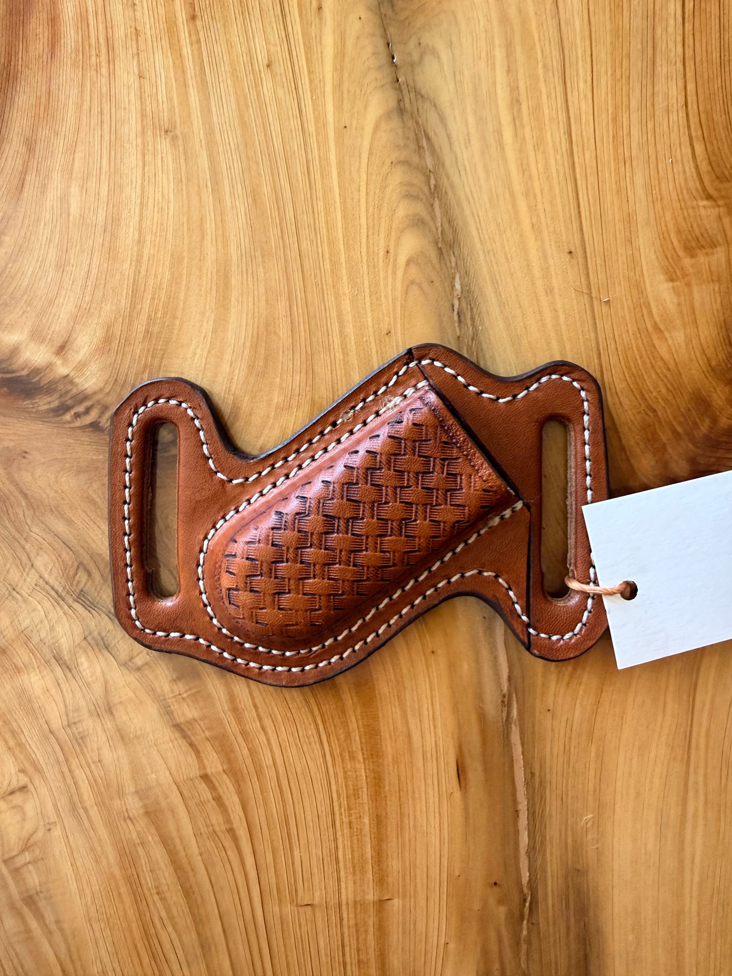 Basketweave Leather Belt Sheath for Pocket Knife