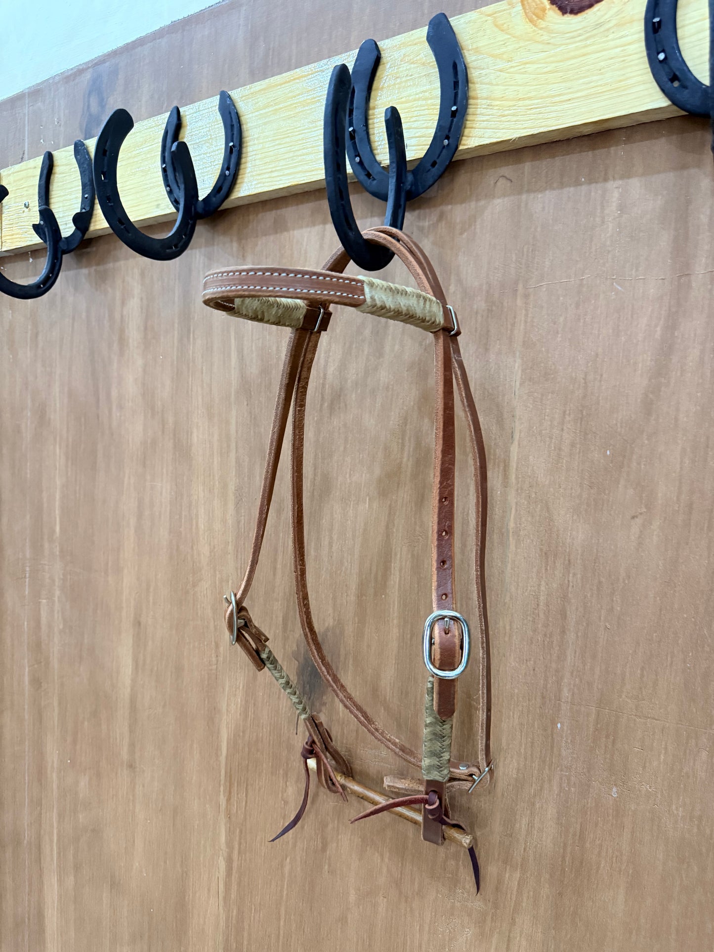Harness leather Browband Headstall with rawhide