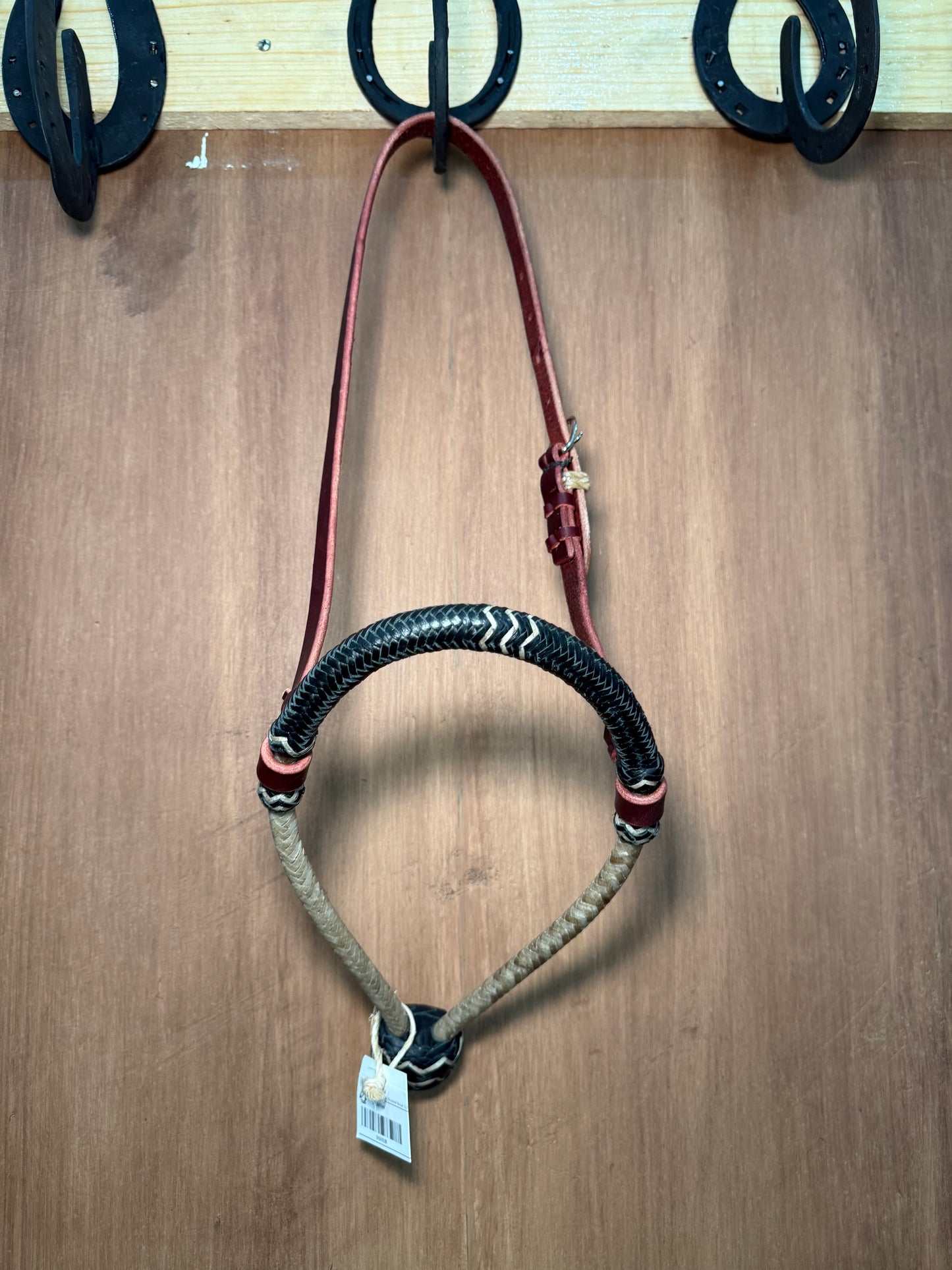 Black rawhide braided bosal 1/2” with natural accents with leather headstall