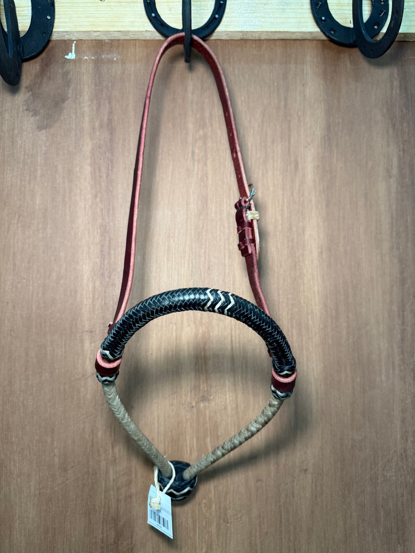 Black rawhide braided bosal 1/2” with natural accents with leather headstall