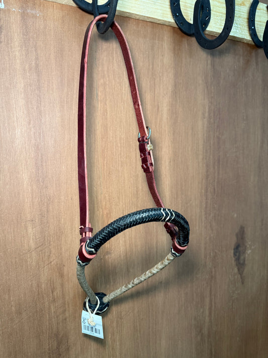 Black rawhide braided bosal 1/2” with natural accents with leather headstall