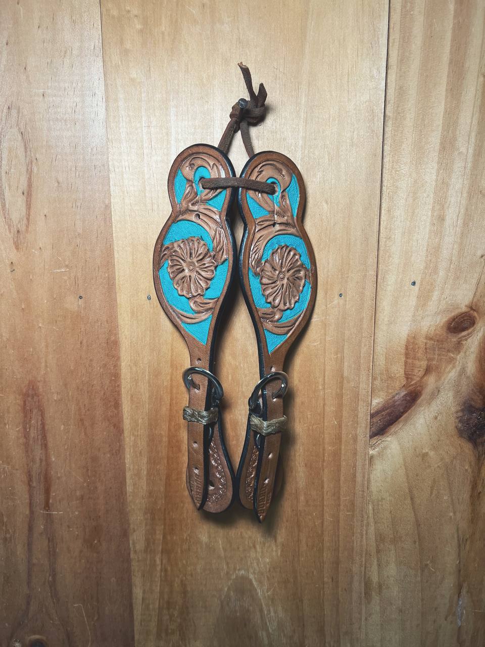 Handmade Floral Tooled Western Spur Straps